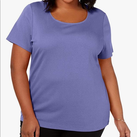Karen Scott Tops - Light Purple Cotton Short Sleeve Scoopneck Top Plus Size 0X